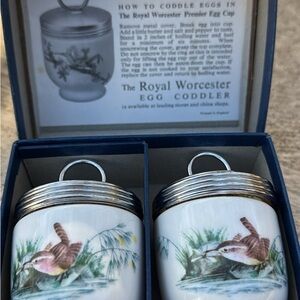 Vintage Royal Worcester England Porcelain Egg Coddler Set Of 2 With Box